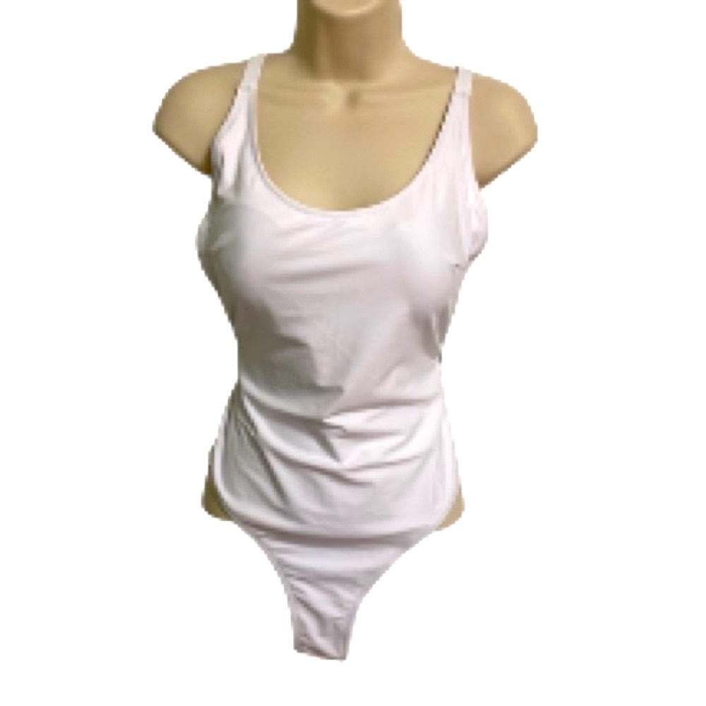 PRETTY GARDEN White One Piece Low Open Back Swimsuit Womens Medium NEW